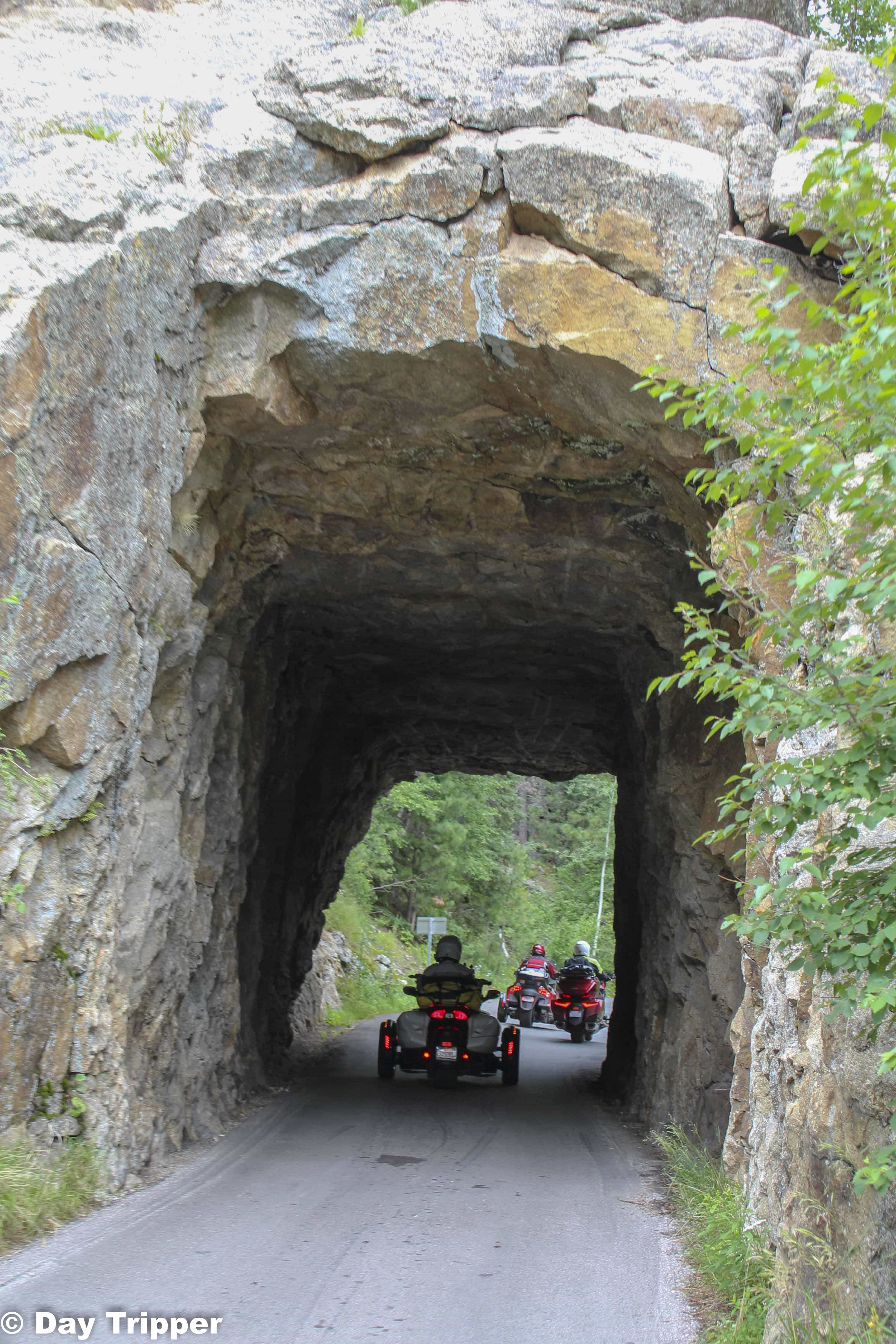 Motorcycles crossing through the tunnels on Needles Highway