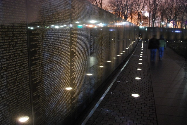Vietnam Memorial wall at night
