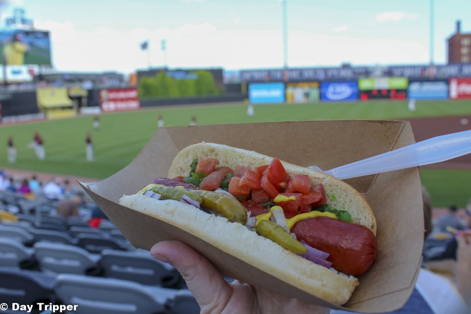 Eating a Chicago Dog at a St Paul Saints Game