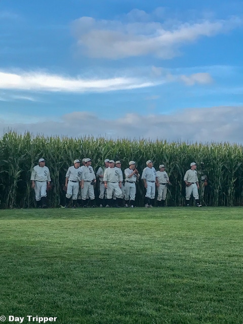 The Ghost Players at the Field of Dreams take the field. 