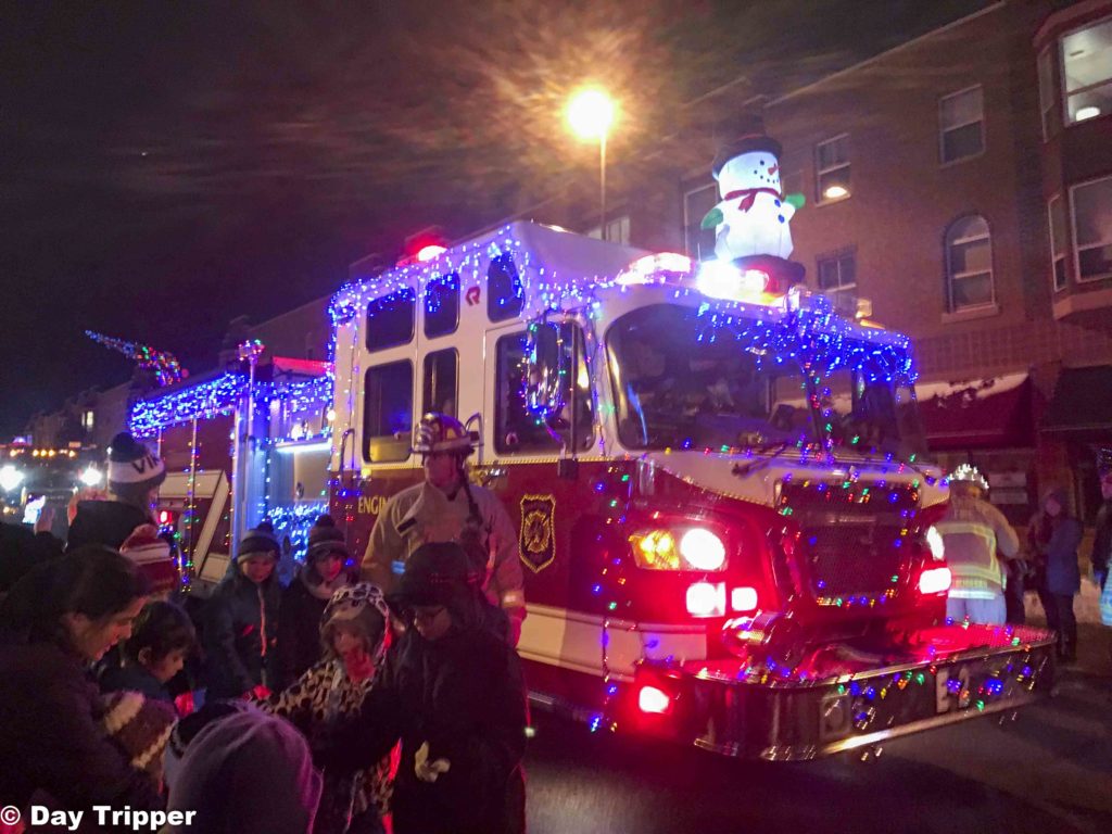 Fire Truck with Christmas Lights in Downtown Shakopee