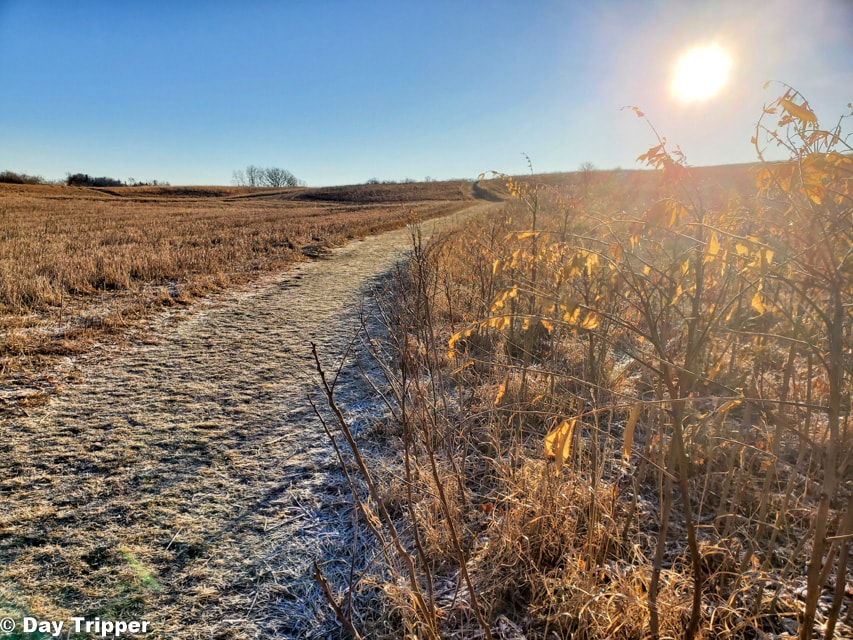 Frosted hiking trail at glacial lakes state park