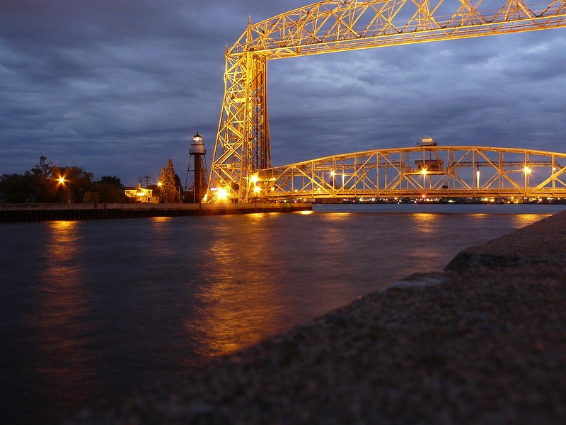 Duluth Lift Bridge at night is one of the fun things to do in canal park in duluth mn.