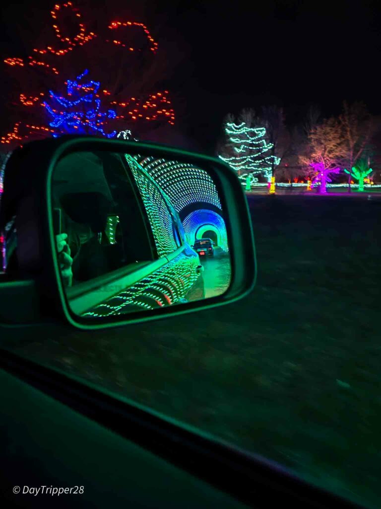 Look through the rear view mirror at light tunnel.